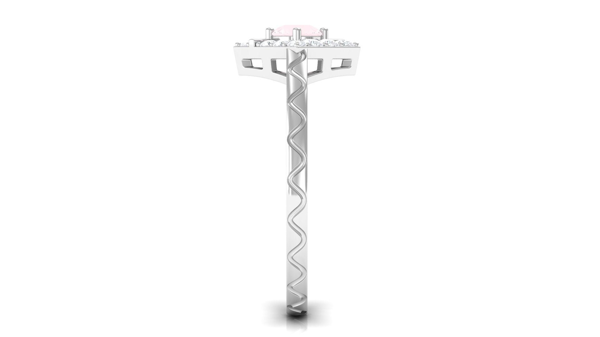 0.50 CT Rose Quartz Minimal Textured Ring with Diamond Accent Rose Quartz - ( AAA ) - Quality - Rosec Jewels