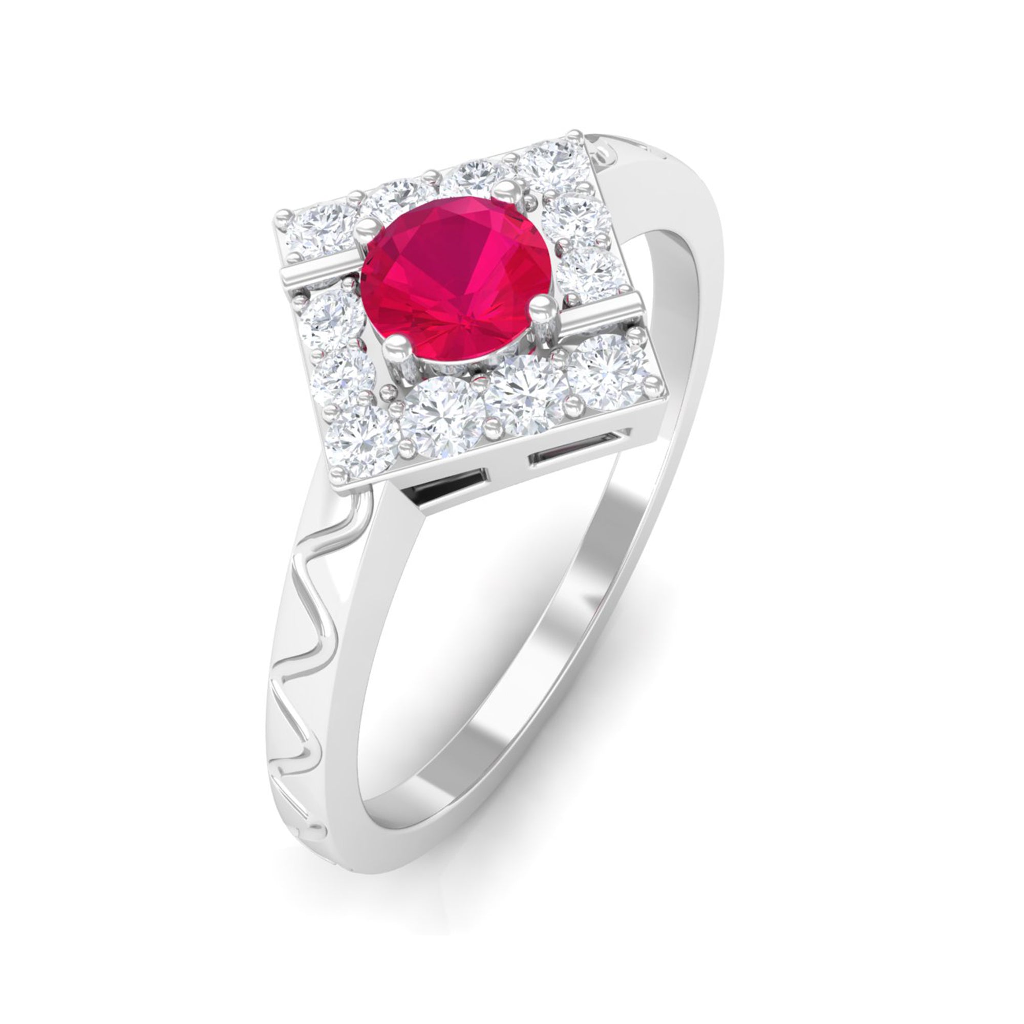 Minimal Ruby and Diamond Textured Ring Ruby - ( AAA ) - Quality - Rosec Jewels