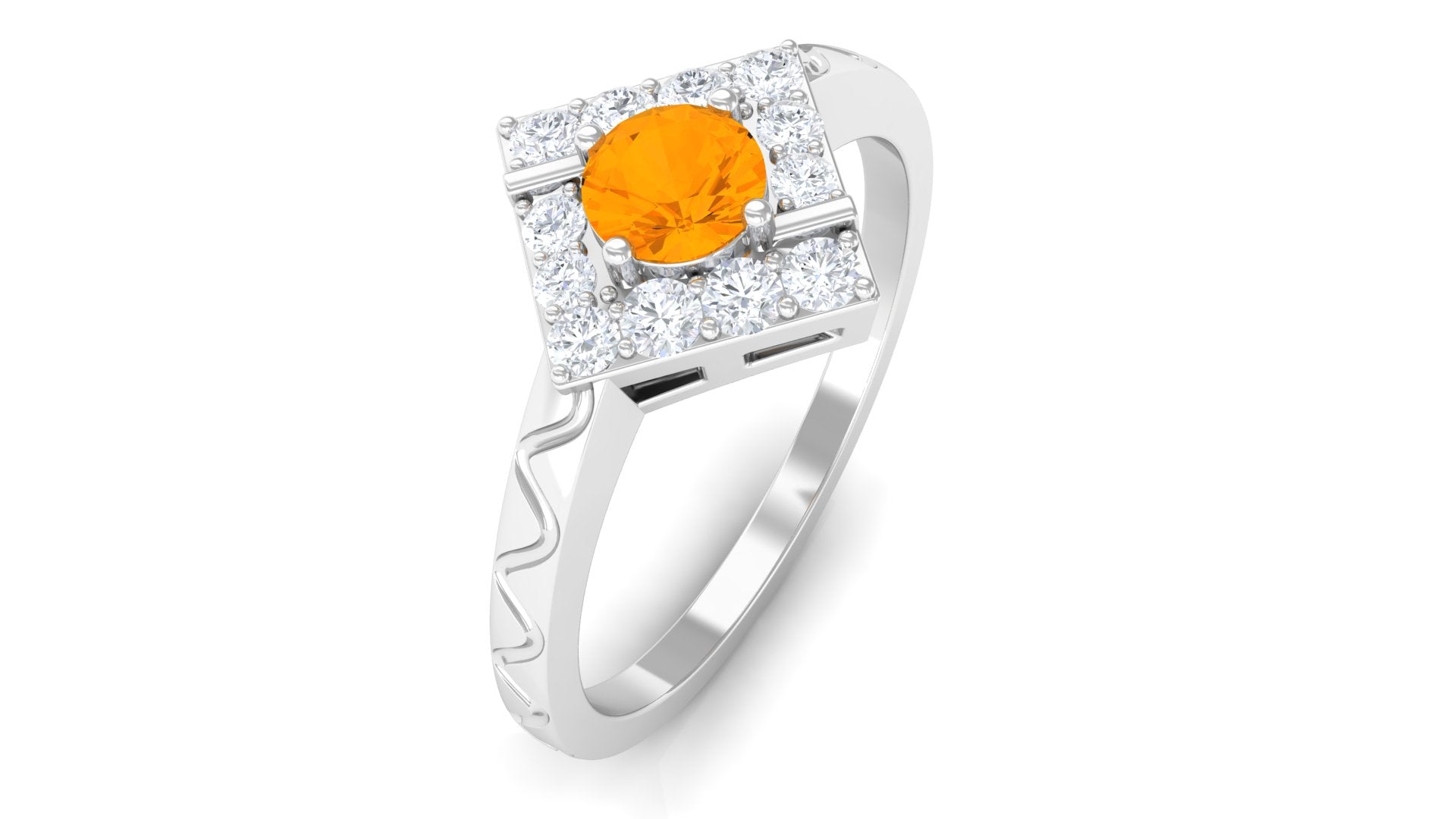 1/2 Carat Minimal Fire Opal and Diamond Textured Ring Fire Opal - ( AAA ) - Quality - Rosec Jewels