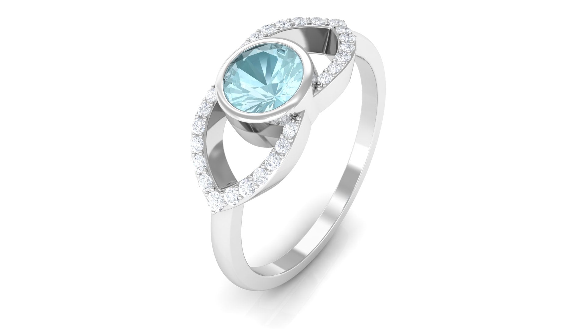 Bezel Set Solitaire Sky Blue Topaz and Diamond Ring in Split Shank Sky Blue Topaz - ( AAA ) - Quality - Rosec Jewels