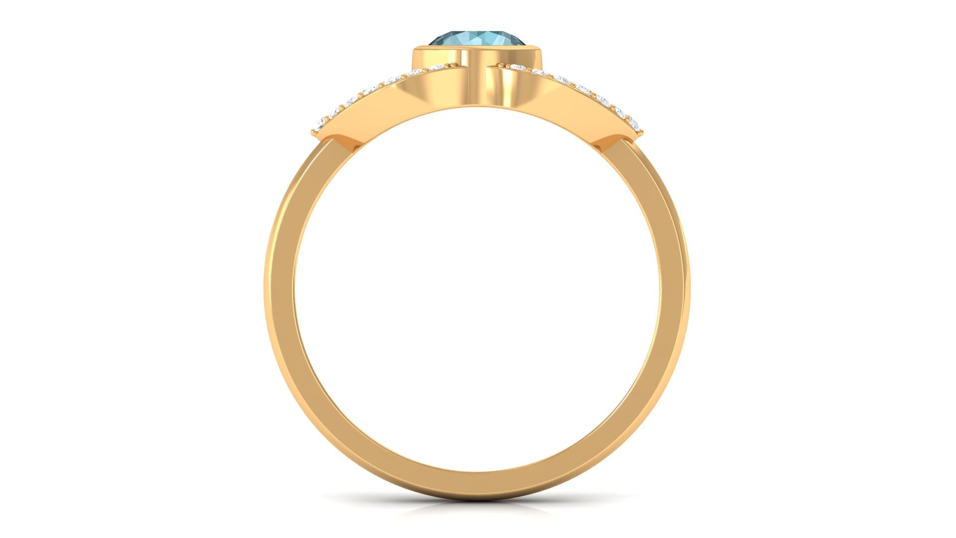 Bezel Set Solitaire Sky Blue Topaz and Diamond Ring in Split Shank Sky Blue Topaz - ( AAA ) - Quality - Rosec Jewels