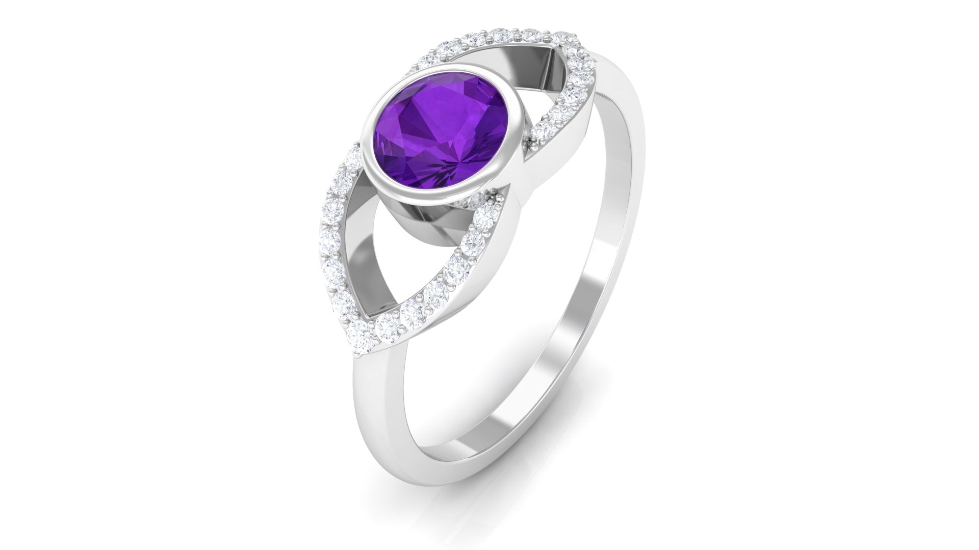 3/4 Carat Amethyst and Diamond Split Shank Engagement Ring Amethyst - ( AAA ) - Quality - Rosec Jewels