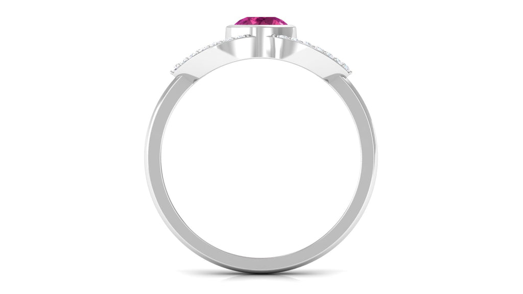 Pink Tourmaline Solitaire Split Shank Ring with Diamond Pink Tourmaline - ( AAA ) - Quality - Rosec Jewels