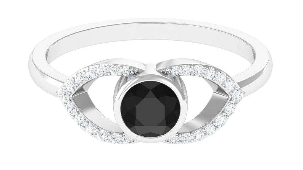 Bezel Set Solitaire Black Spinel and Diamond Ring in Split Shank Black Spinel - ( AAA ) - Quality - Rosec Jewels
