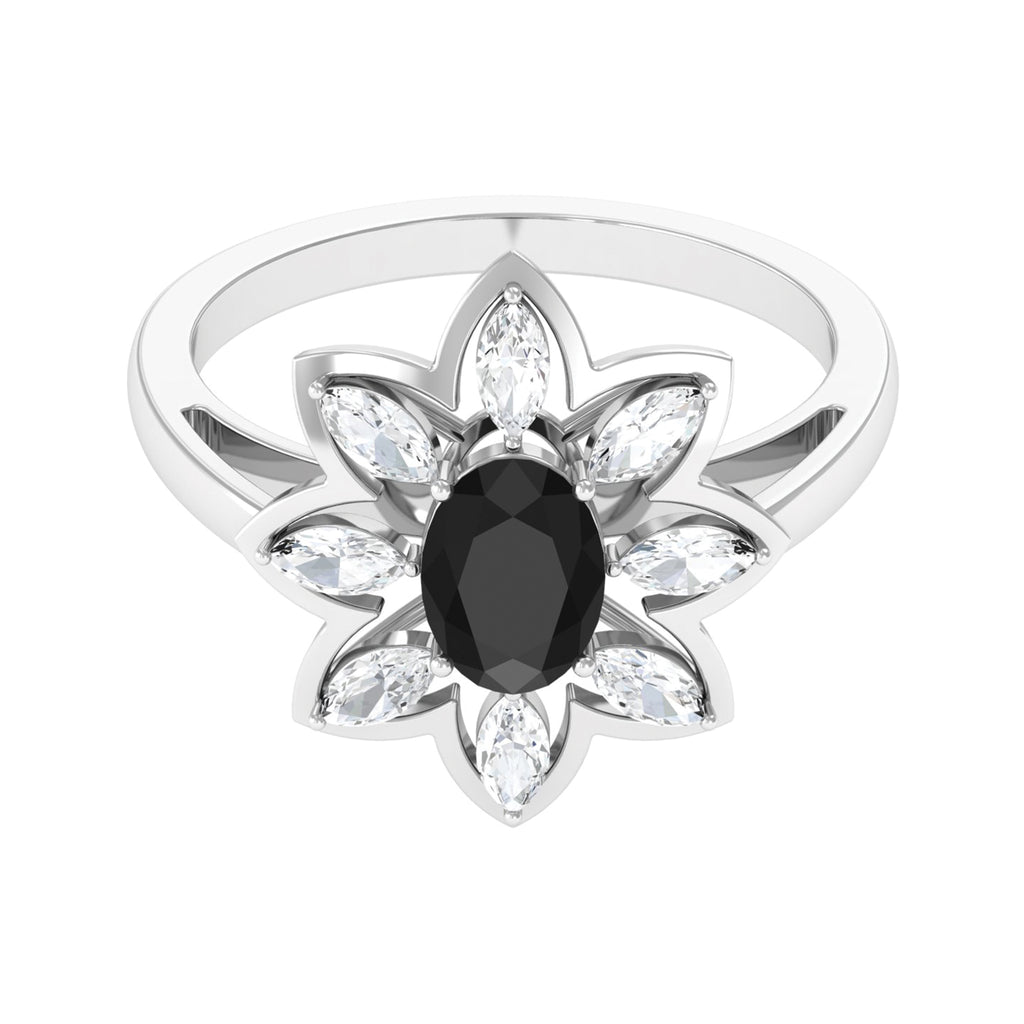 1.75 CT Natural Black Diamond Flower Cocktail Ring with Moissanite Black Diamond - ( AAA ) - Quality - Rosec Jewels