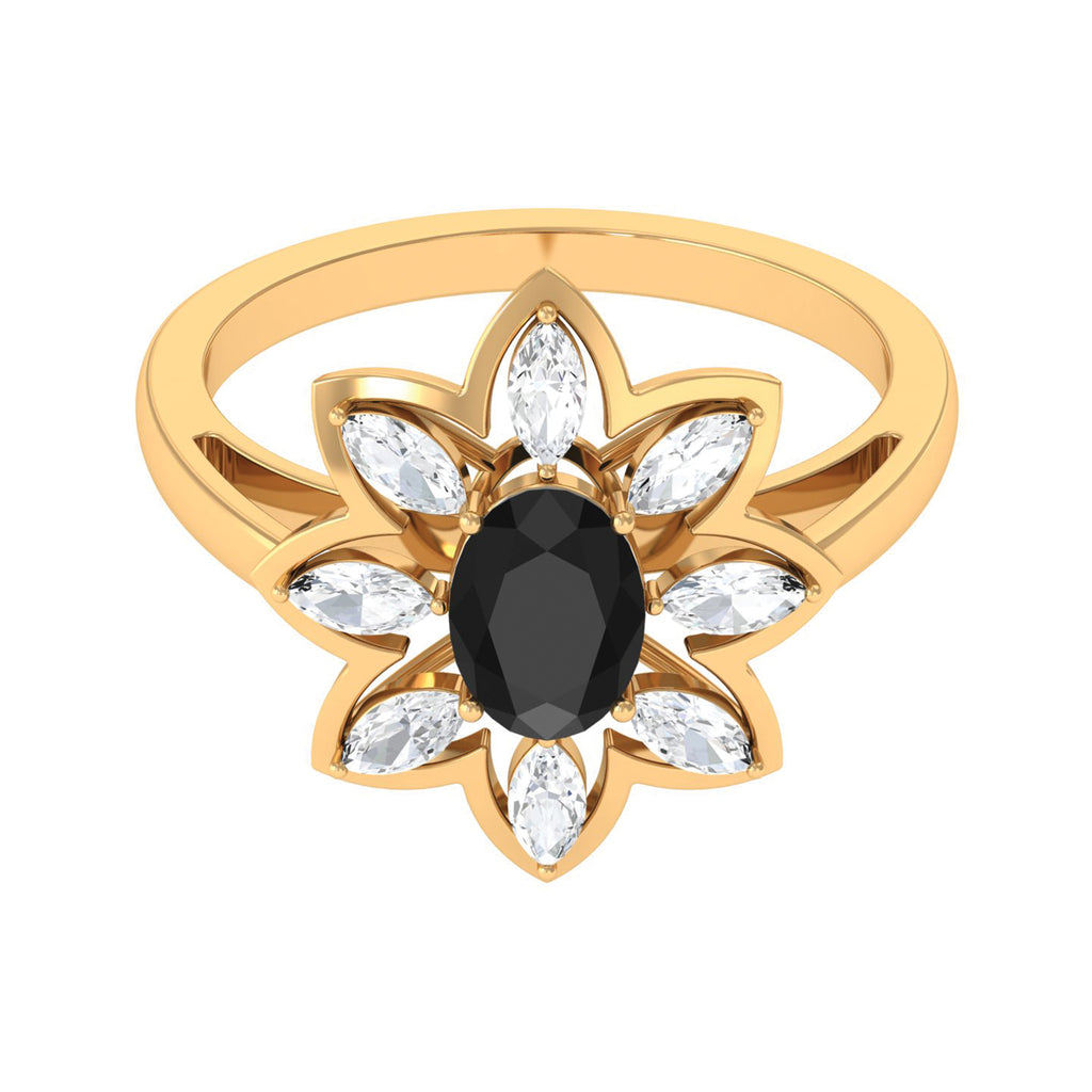 1.75 CT Natural Black Diamond Flower Cocktail Ring with Moissanite Black Diamond - ( AAA ) - Quality - Rosec Jewels