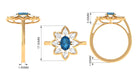 1.50 CT Oval London Blue Topaz and Moissanite Cocktail Flower Ring London Blue Topaz - ( AAA ) - Quality - Rosec Jewels