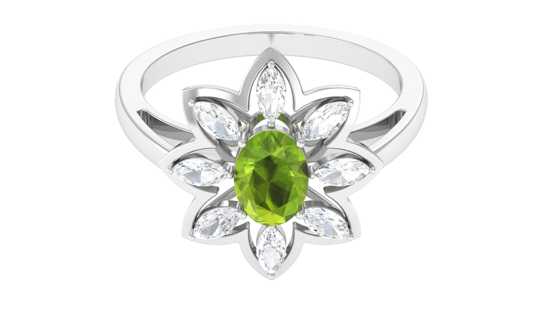 1.25 CT Oval Cut Peridot Cocktail Ring with Moissanite Peridot - ( AAA ) - Quality - Rosec Jewels