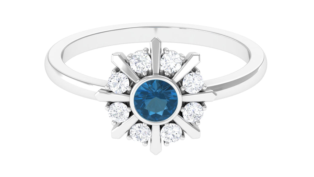 3/4 CT London Blue Topaz and Diamond Statement Ring London Blue Topaz - ( AAA ) - Quality - Rosec Jewels