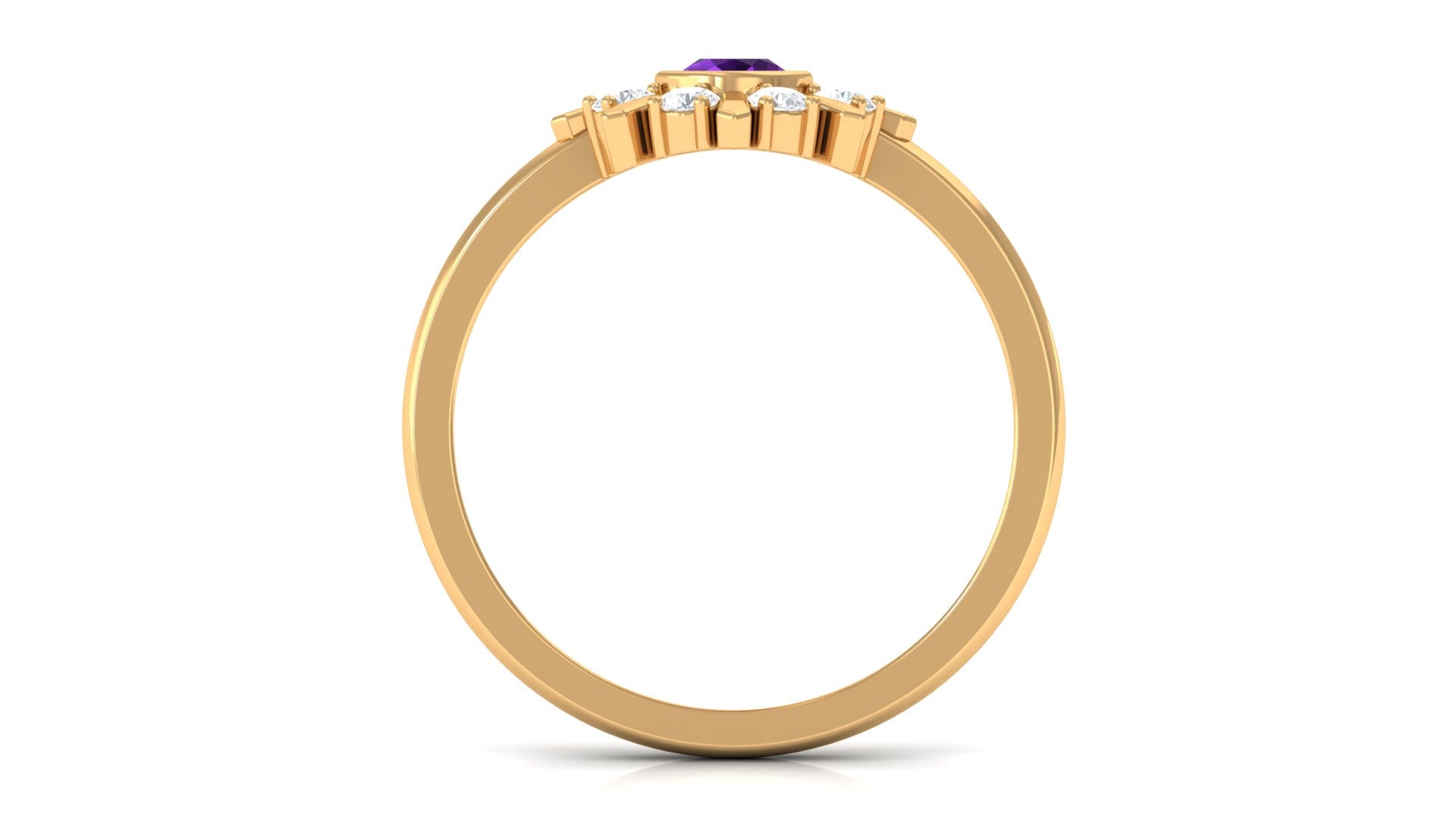 Bezel Set Amethyst Statement Ring with Diamond Amethyst - ( AAA ) - Quality - Rosec Jewels