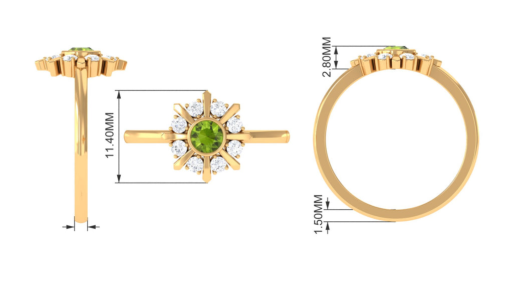 0.50 CT Natural Peridot Statement Ring with Diamond Stones Peridot - ( AAA ) - Quality - Rosec Jewels