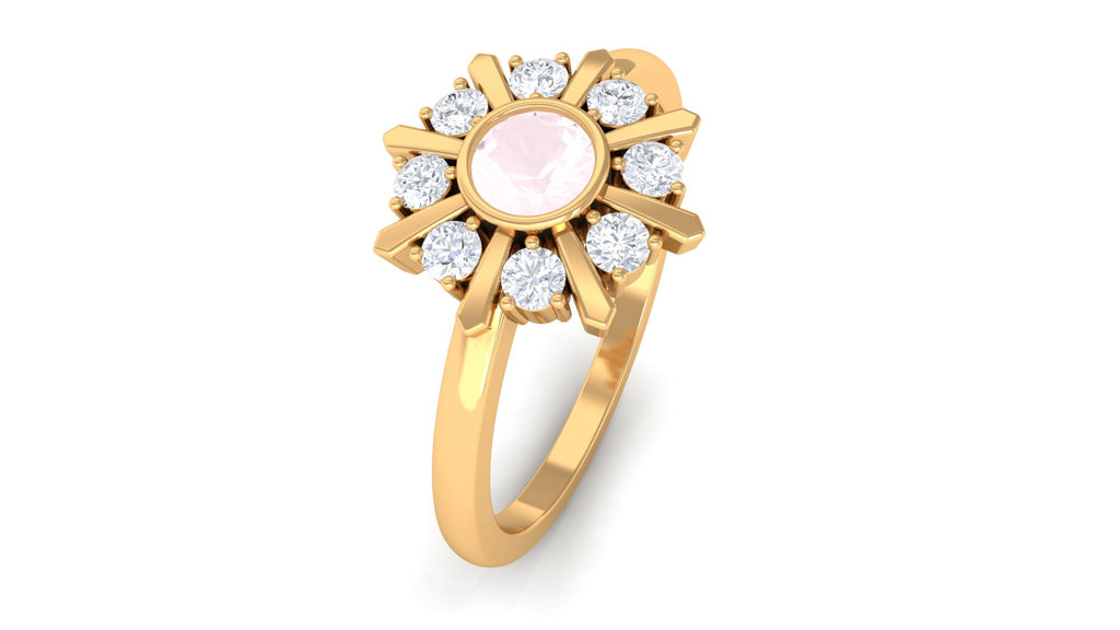 0.50 CT Real Rose Quartz Statement Ring with Diamond Stones Rose Quartz - ( AAA ) - Quality - Rosec Jewels