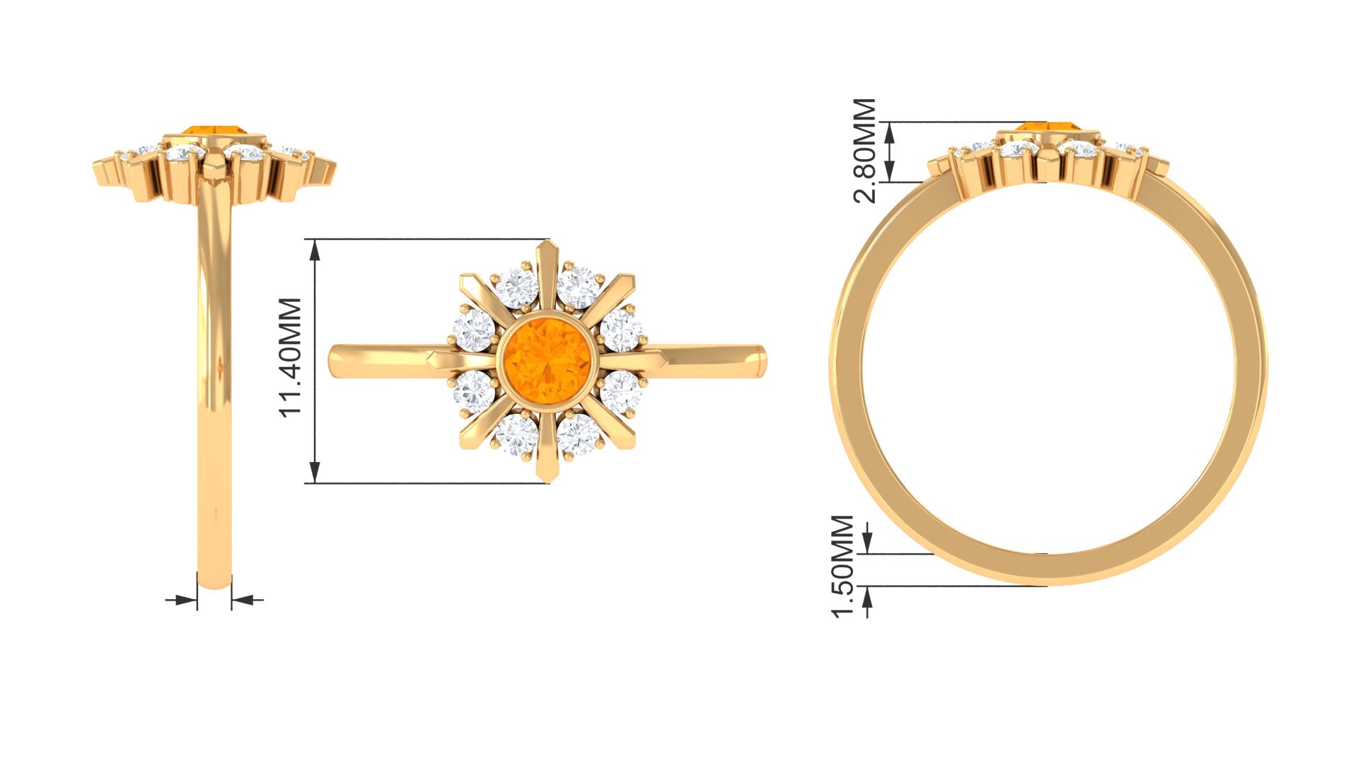 1/2 Carat Bezel Set Fire Opal Statement Ring with Diamond Fire Opal - ( AAA ) - Quality - Rosec Jewels
