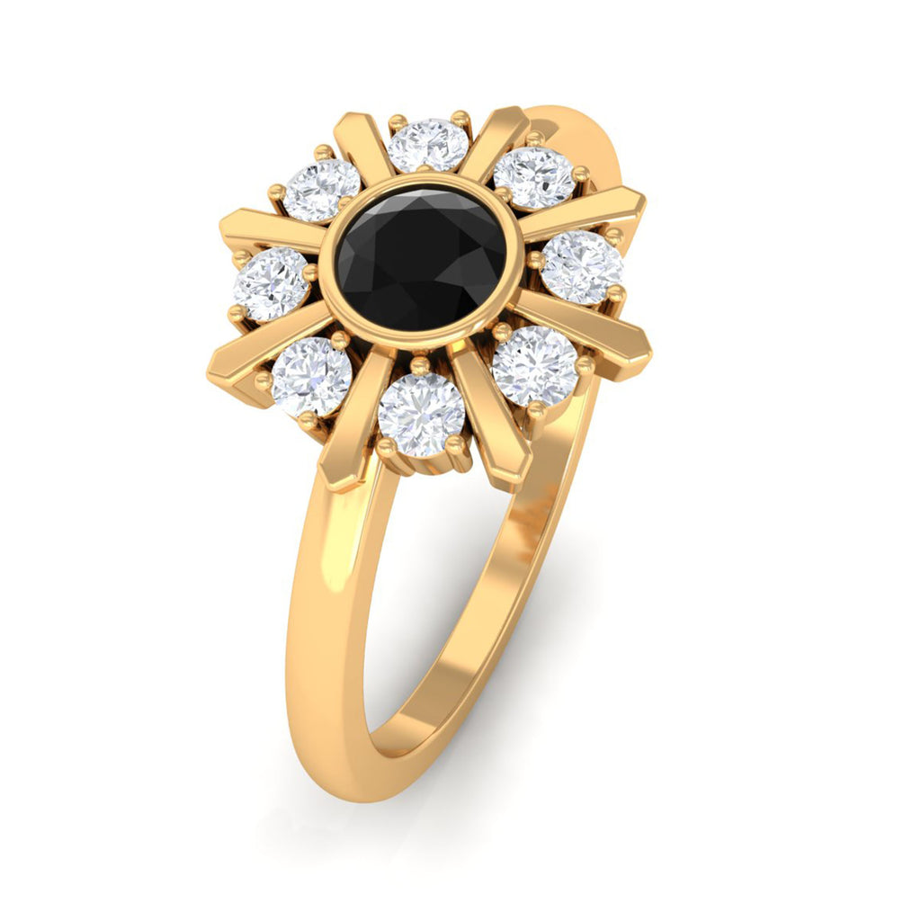 3/4 CT Black Spinel and Diamond Statement Ring Black Spinel - ( AAA ) - Quality - Rosec Jewels