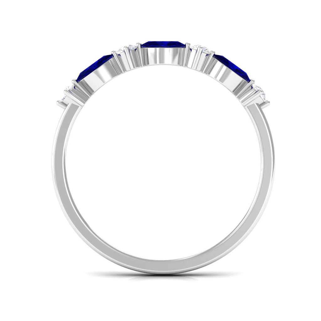 Simple Blue Sapphire and Diamond Half Eternity Band Ring Blue Sapphire - ( AAA ) - Quality - Rosec Jewels