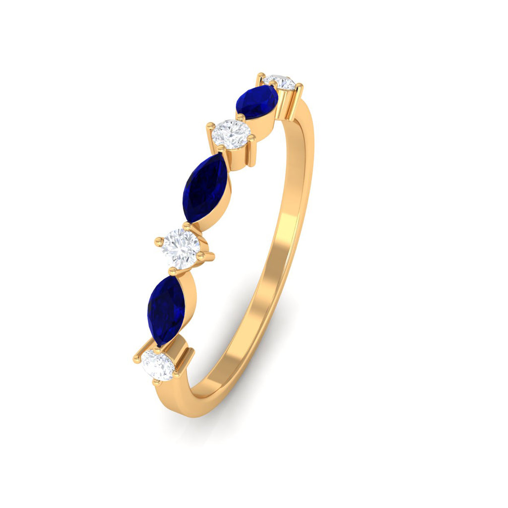 Simple Blue Sapphire and Diamond Half Eternity Band Ring Blue Sapphire - ( AAA ) - Quality - Rosec Jewels