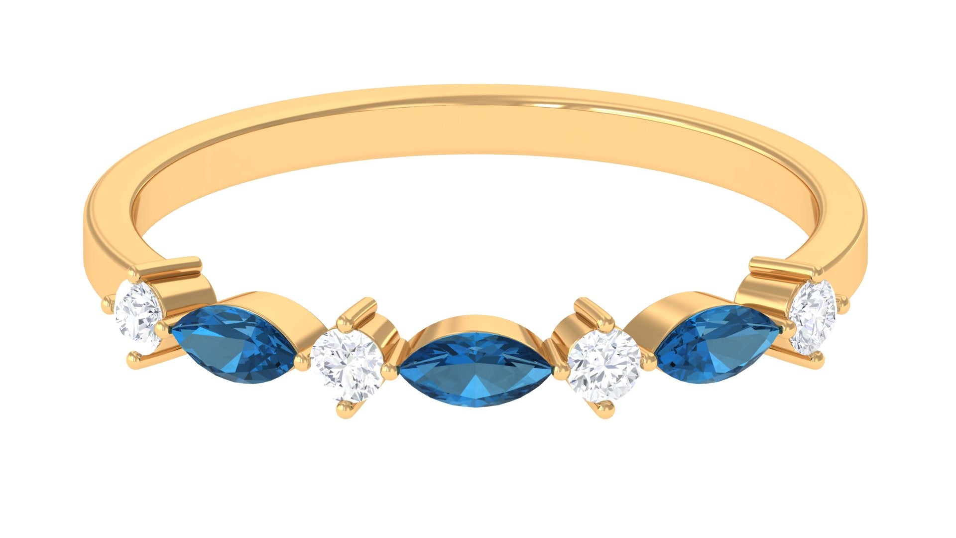 London Blue Topaz Semi Eternity Ring with Diamond London Blue Topaz - ( AAA ) - Quality - Rosec Jewels