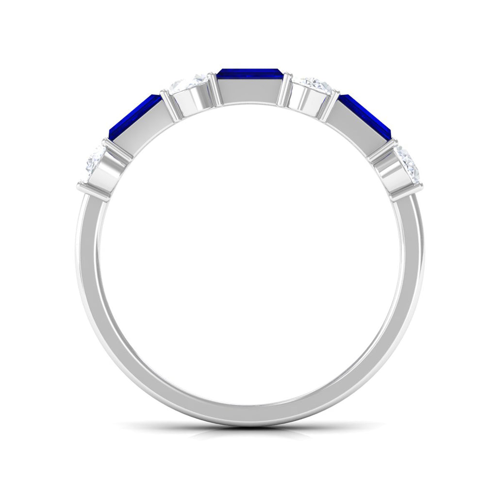 Certified Blue Sapphire and Diamond Half Eternity Ring Blue Sapphire - ( AAA ) - Quality - Rosec Jewels