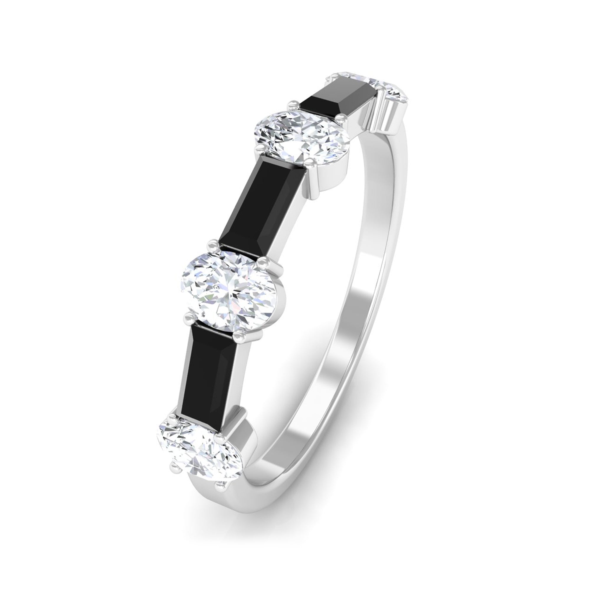 Certified Black Onyx and Moissanite Half Eternity Ring Black Onyx - ( AAA ) - Quality - Rosec Jewels