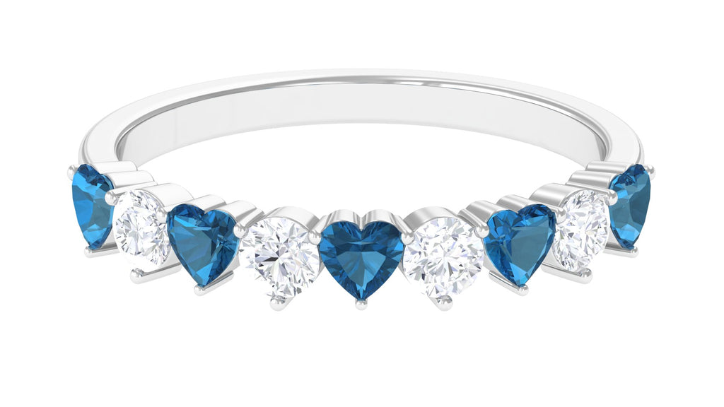 Heart Shape London Blue Topaz and Moissanite Half Eternity Ring London Blue Topaz - ( AAA ) - Quality - Rosec Jewels