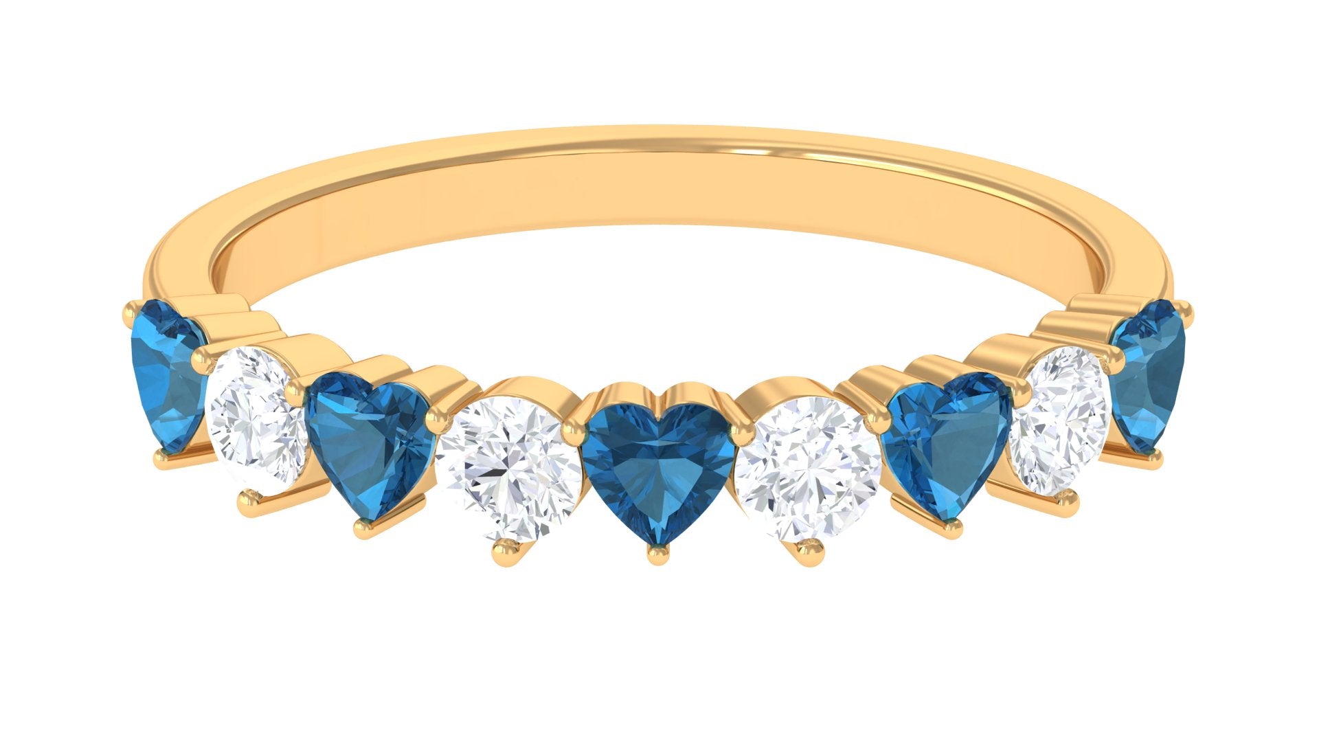Heart Shape London Blue Topaz and Moissanite Half Eternity Ring London Blue Topaz - ( AAA ) - Quality - Rosec Jewels