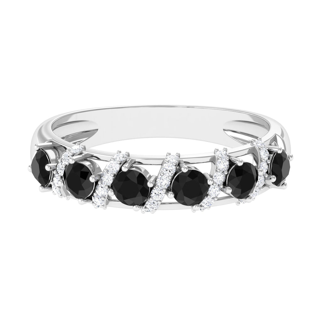 Black Onyx and Diamond Designer Anniversary Ring Black Onyx - ( AAA ) - Quality - Rosec Jewels