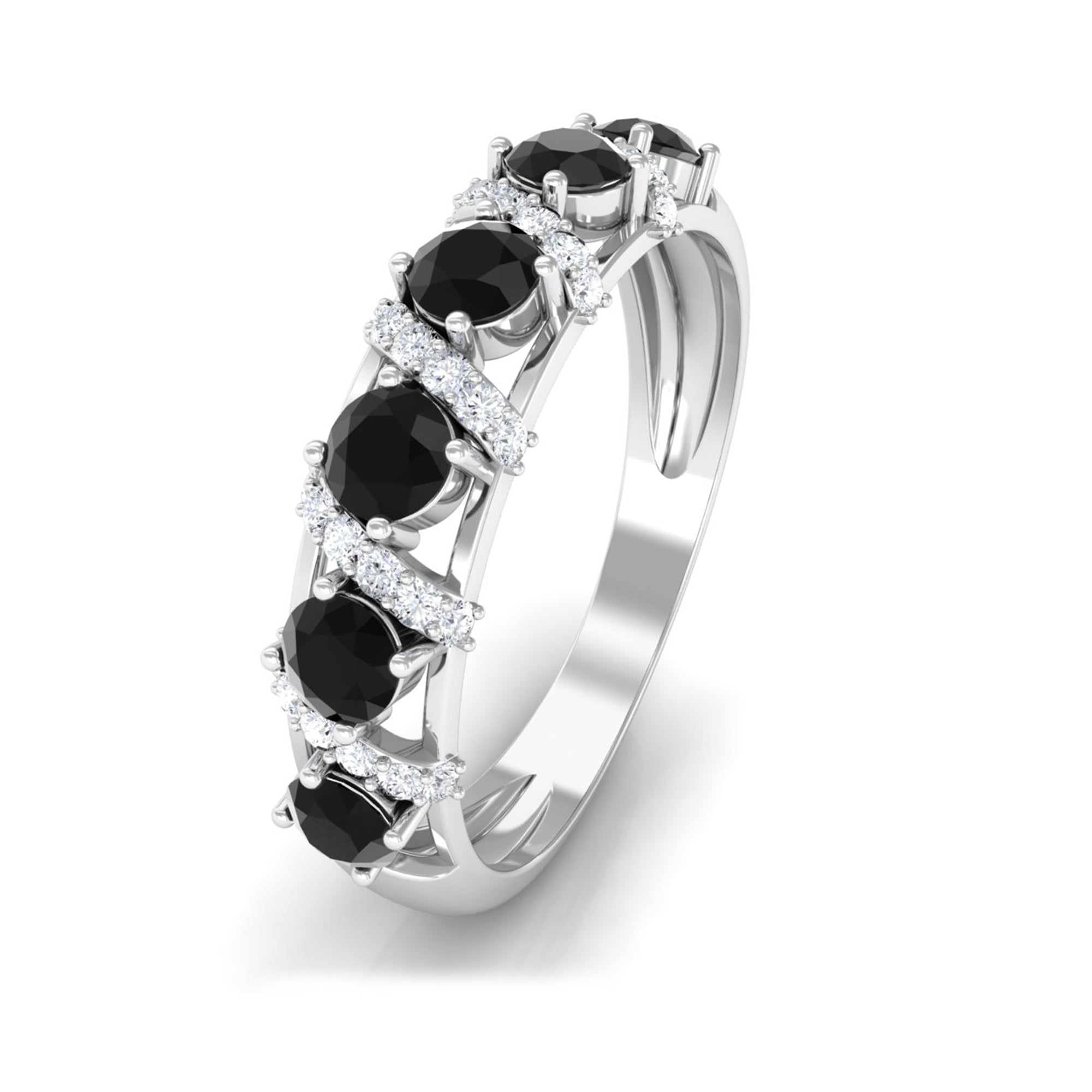 Black Onyx and Diamond Designer Anniversary Ring Black Onyx - ( AAA ) - Quality - Rosec Jewels