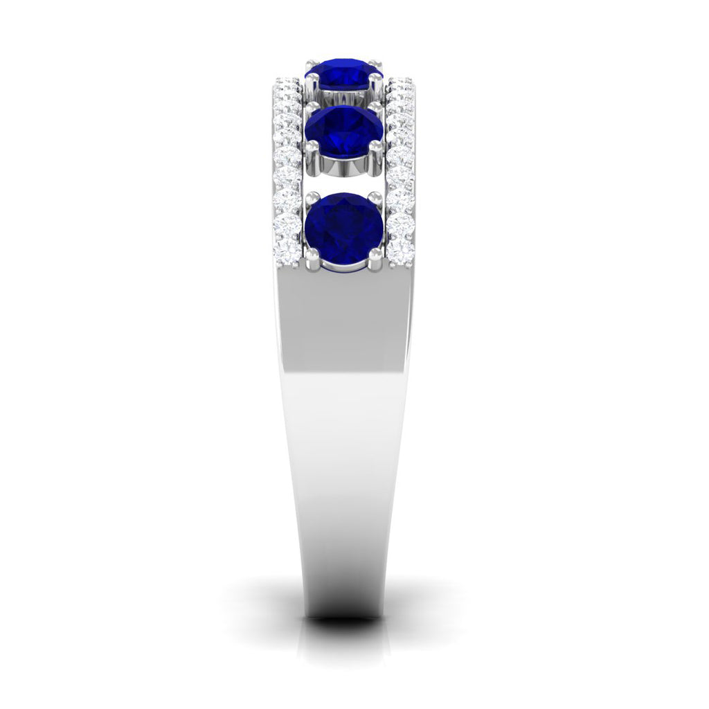 Blue Sapphire and Diamond Anniversary Ring Blue Sapphire - ( AAA ) - Quality - Rosec Jewels