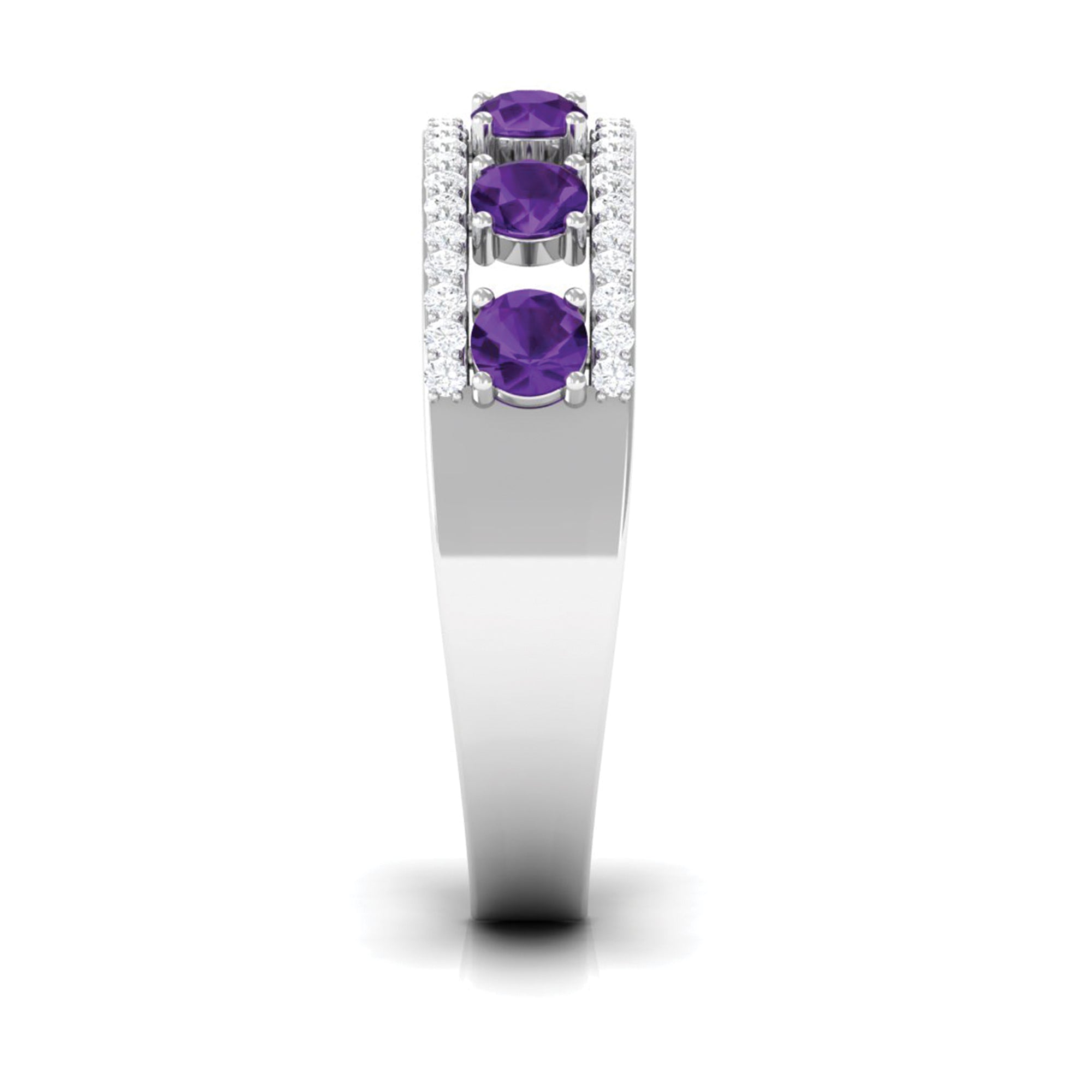 Natural Amethyst and Diamond Anniversary Ring Amethyst - ( AAA ) - Quality - Rosec Jewels