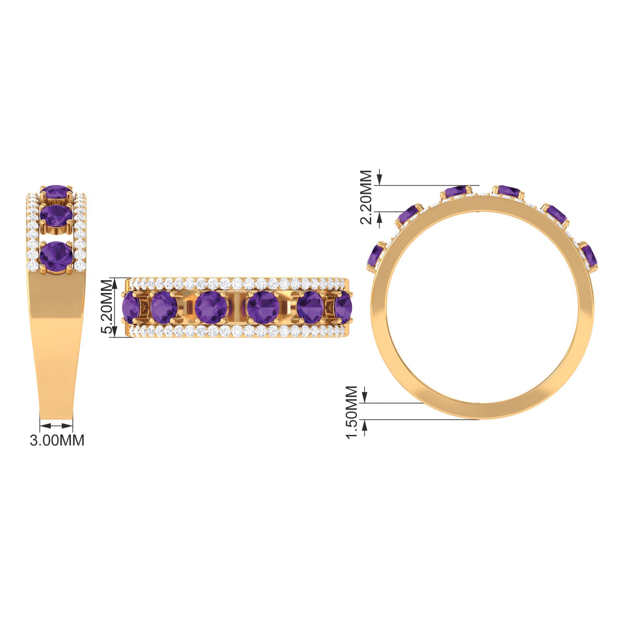 Natural Amethyst and Diamond Anniversary Ring Amethyst - ( AAA ) - Quality - Rosec Jewels