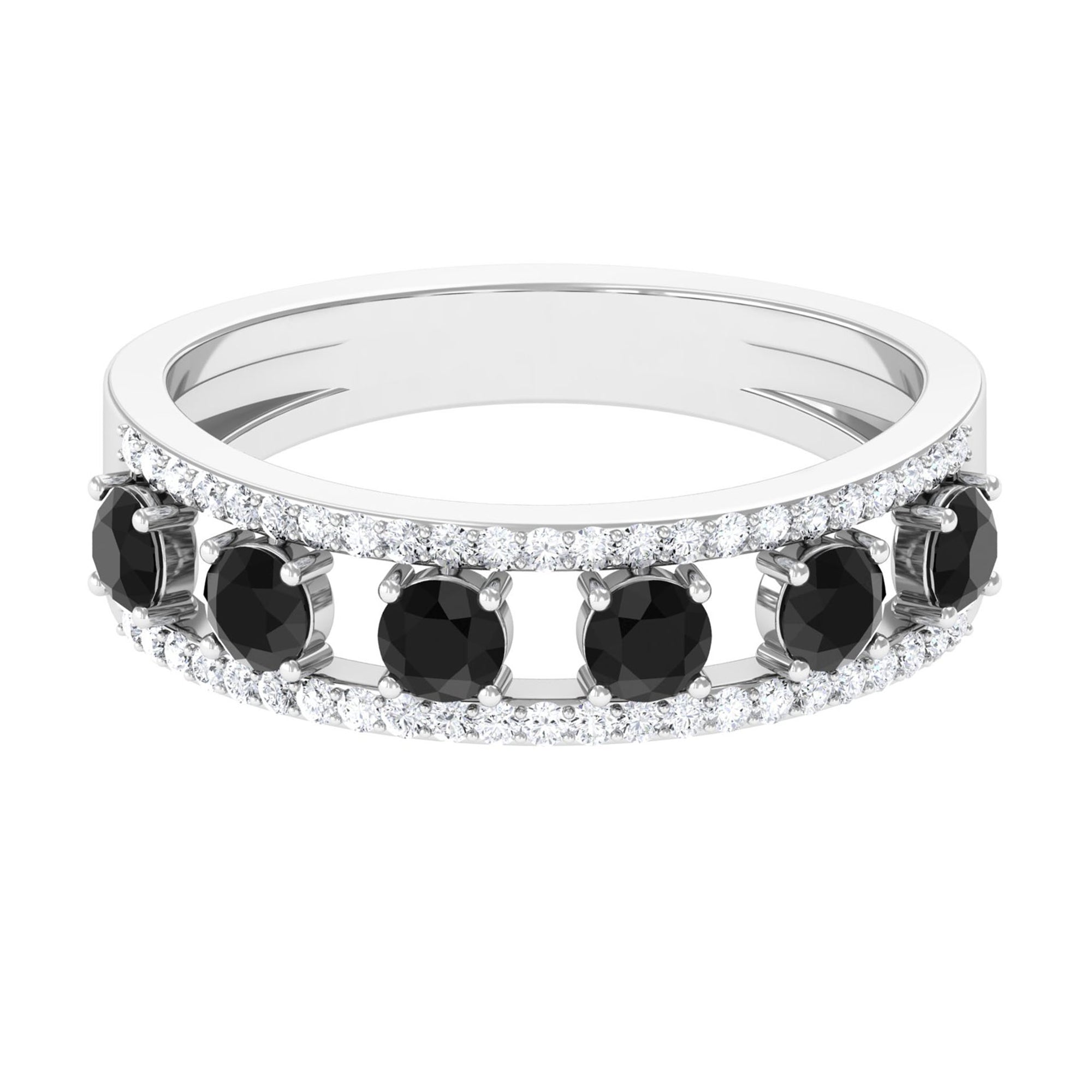 3/4 CT Black Spinel Anniversary Band Ring with Diamond Black Spinel - ( AAA ) - Quality - Rosec Jewels