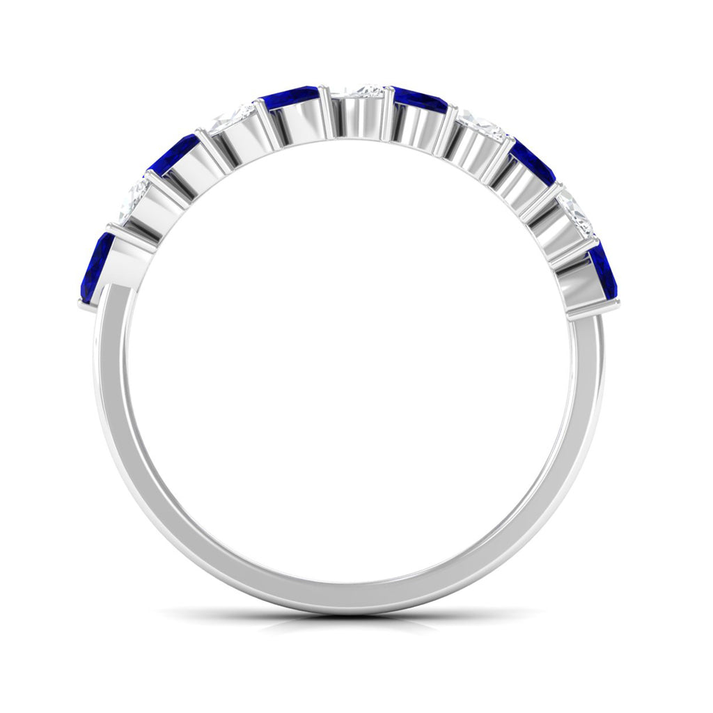 Marquise Blue Sapphire and Diamond Tilted Half Eternity Ring Blue Sapphire - ( AAA ) - Quality - Rosec Jewels