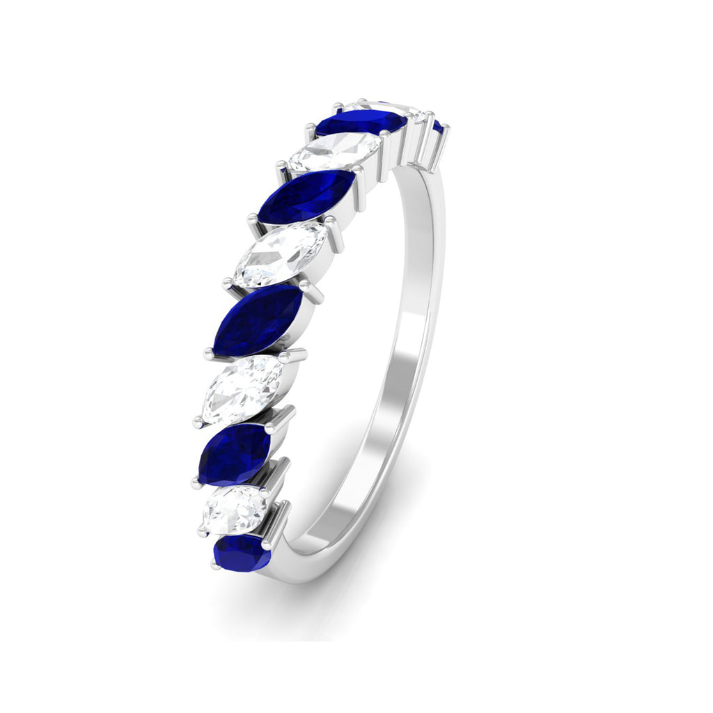 Marquise Blue Sapphire and Diamond Tilted Half Eternity Ring Blue Sapphire - ( AAA ) - Quality - Rosec Jewels