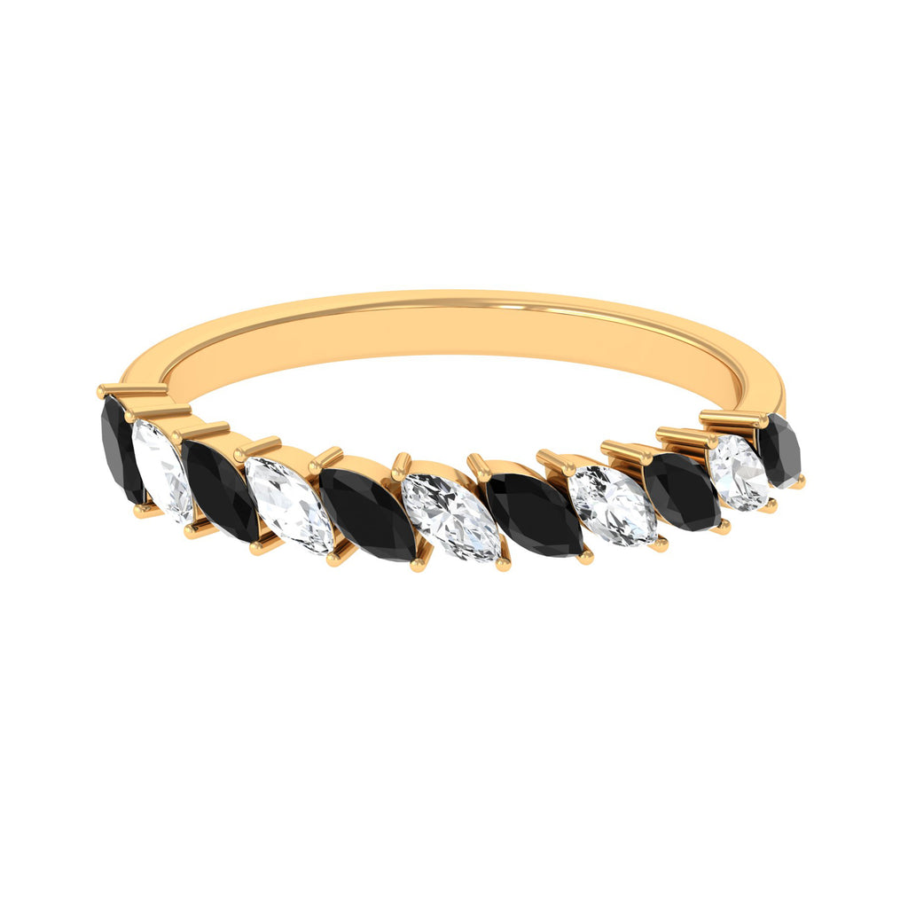 1 CT Marquise Black Onyx and Diamond Tilted Half Eternity Ring Black Onyx - ( AAA ) - Quality - Rosec Jewels