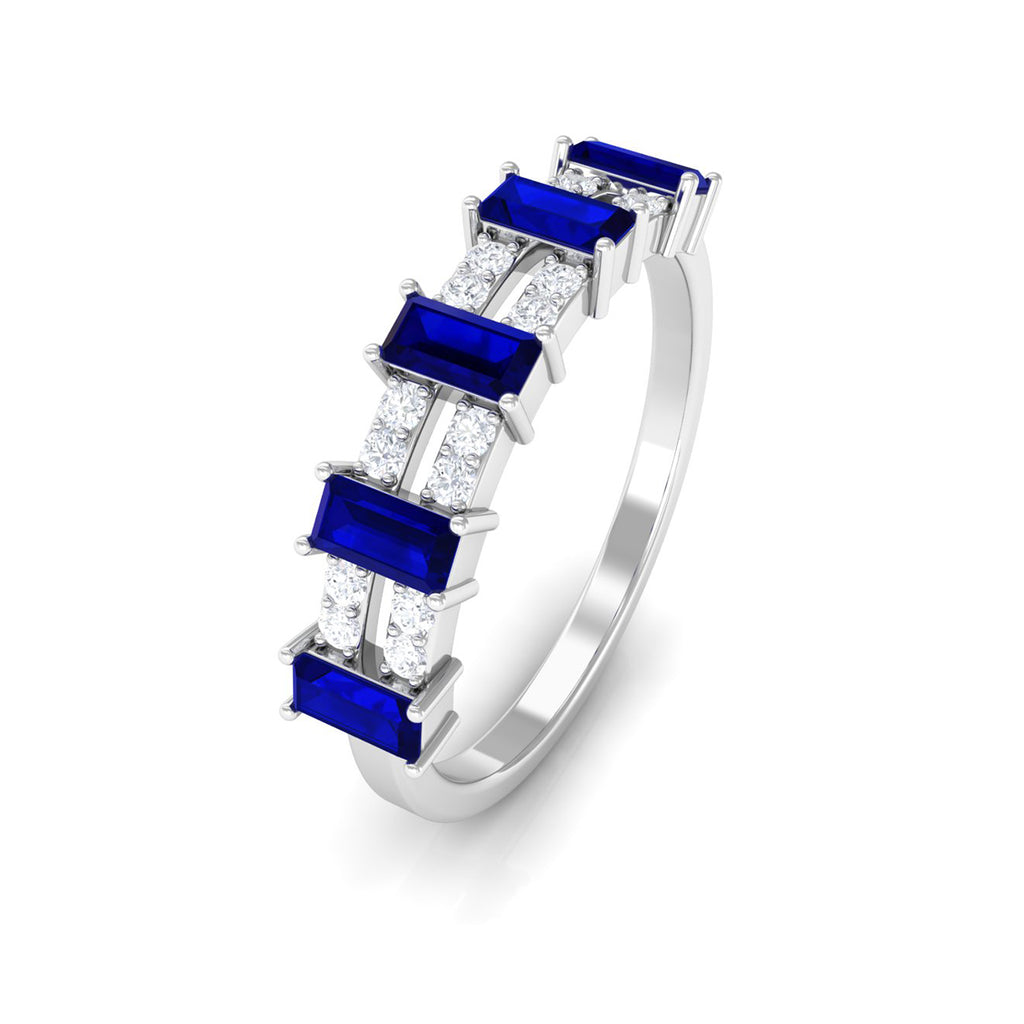 Blue Sapphire and Diamond Wide Half Eternity Ring Blue Sapphire - ( AAA ) - Quality - Rosec Jewels