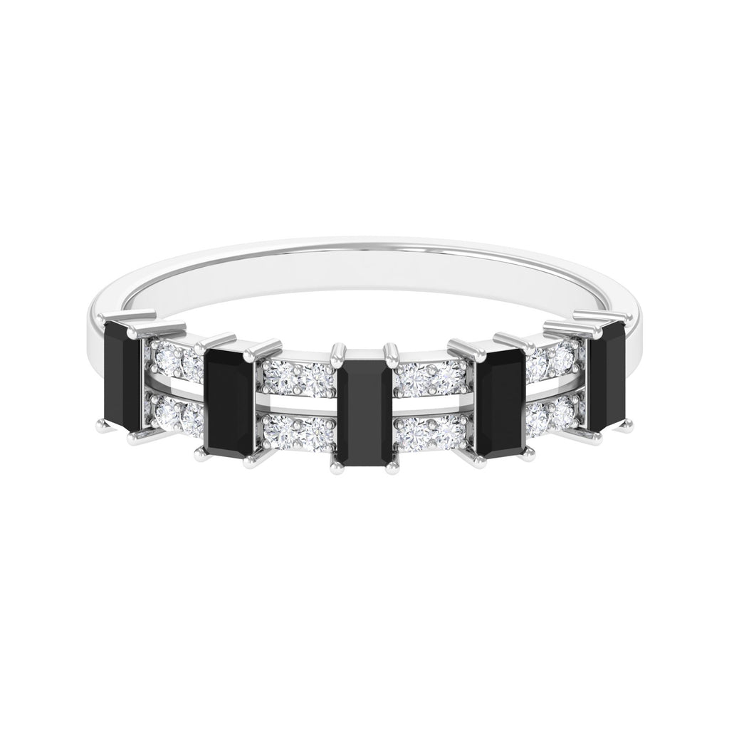 Wide Half Eternity Band Ring with Black Onyx and Diamond Black Onyx - ( AAA ) - Quality - Rosec Jewels