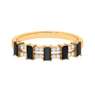 Wide Half Eternity Band Ring with Black Onyx and Diamond Black Onyx - ( AAA ) - Quality - Rosec Jewels