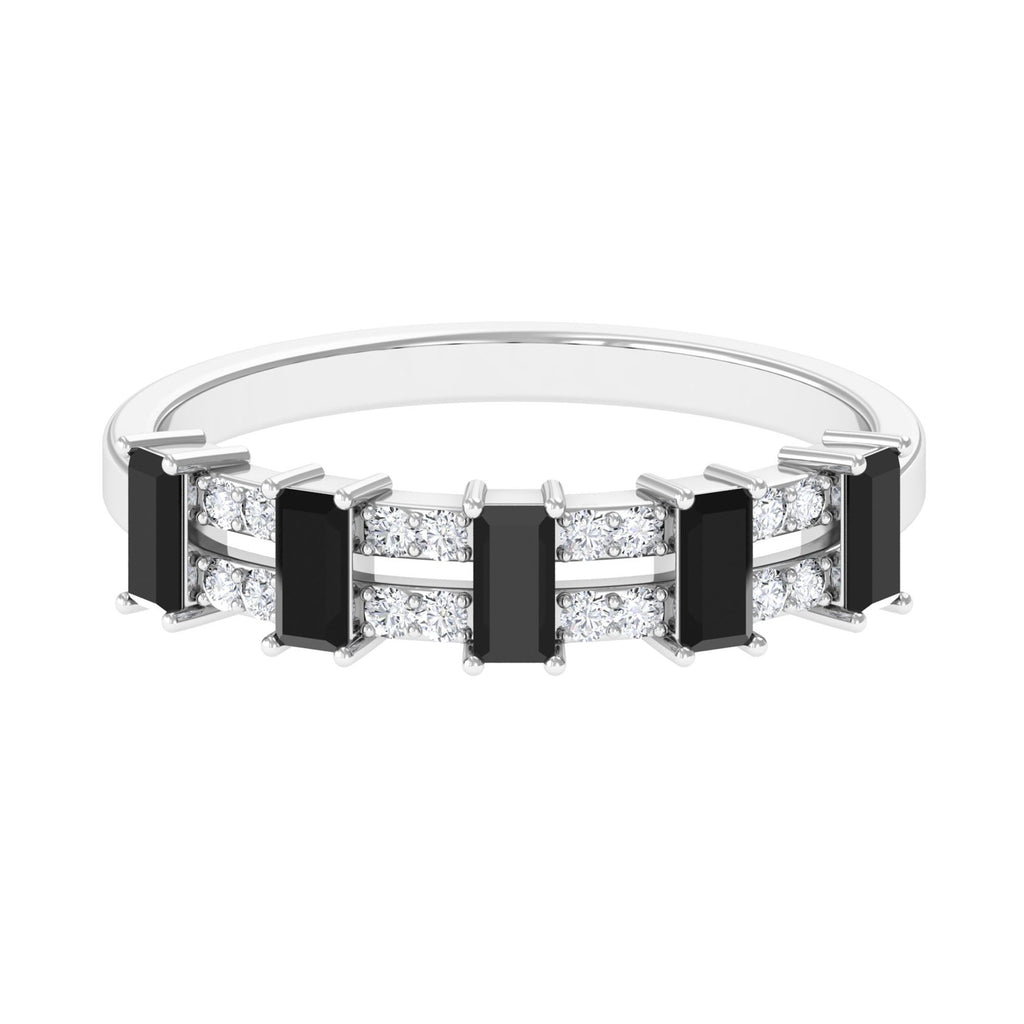 3/4 CT Black Spinel and Diamond Wide Band Ring Black Spinel - ( AAA ) - Quality - Rosec Jewels