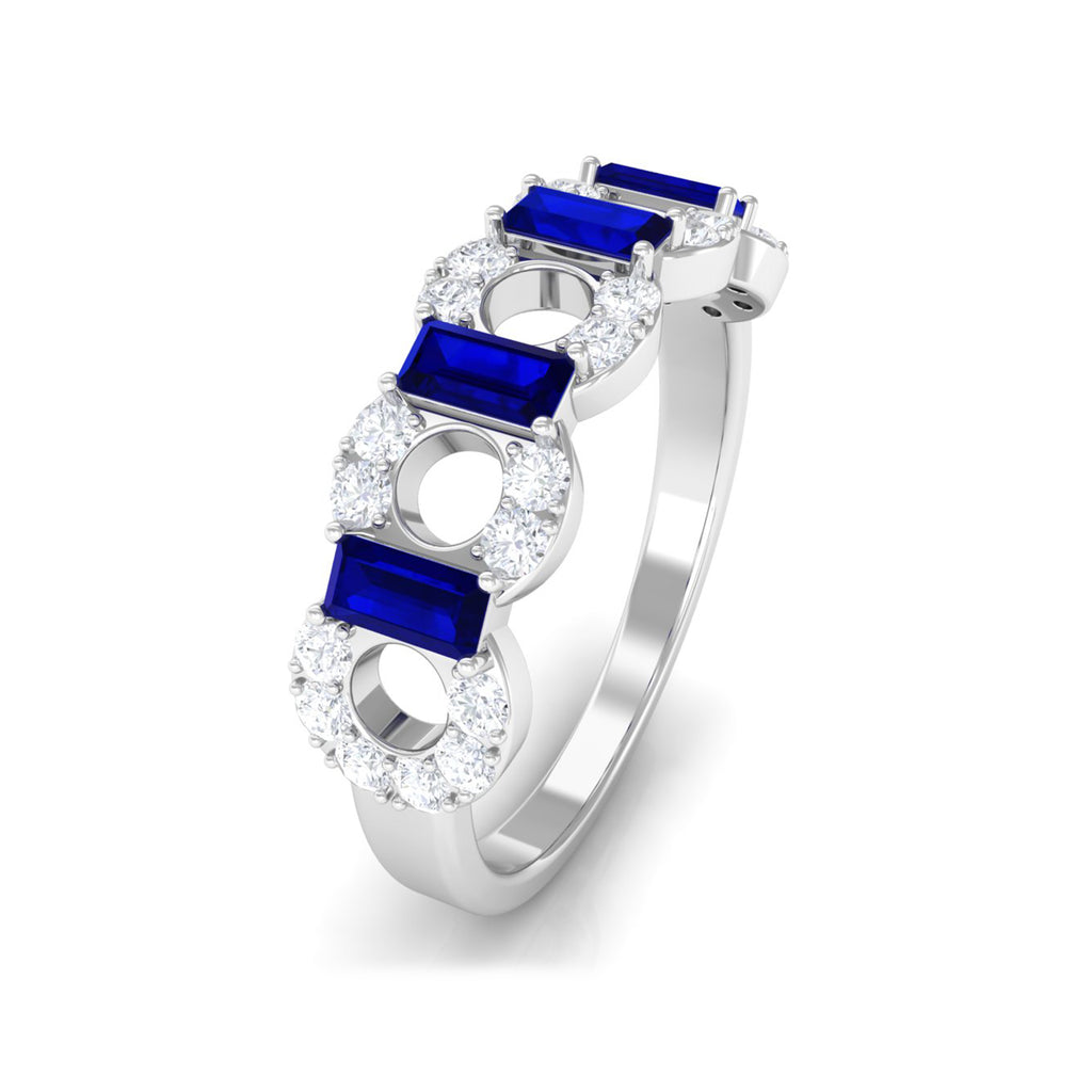 Blue Sapphire and Diamond Art Deco Half Eternity Ring Blue Sapphire - ( AAA ) - Quality - Rosec Jewels