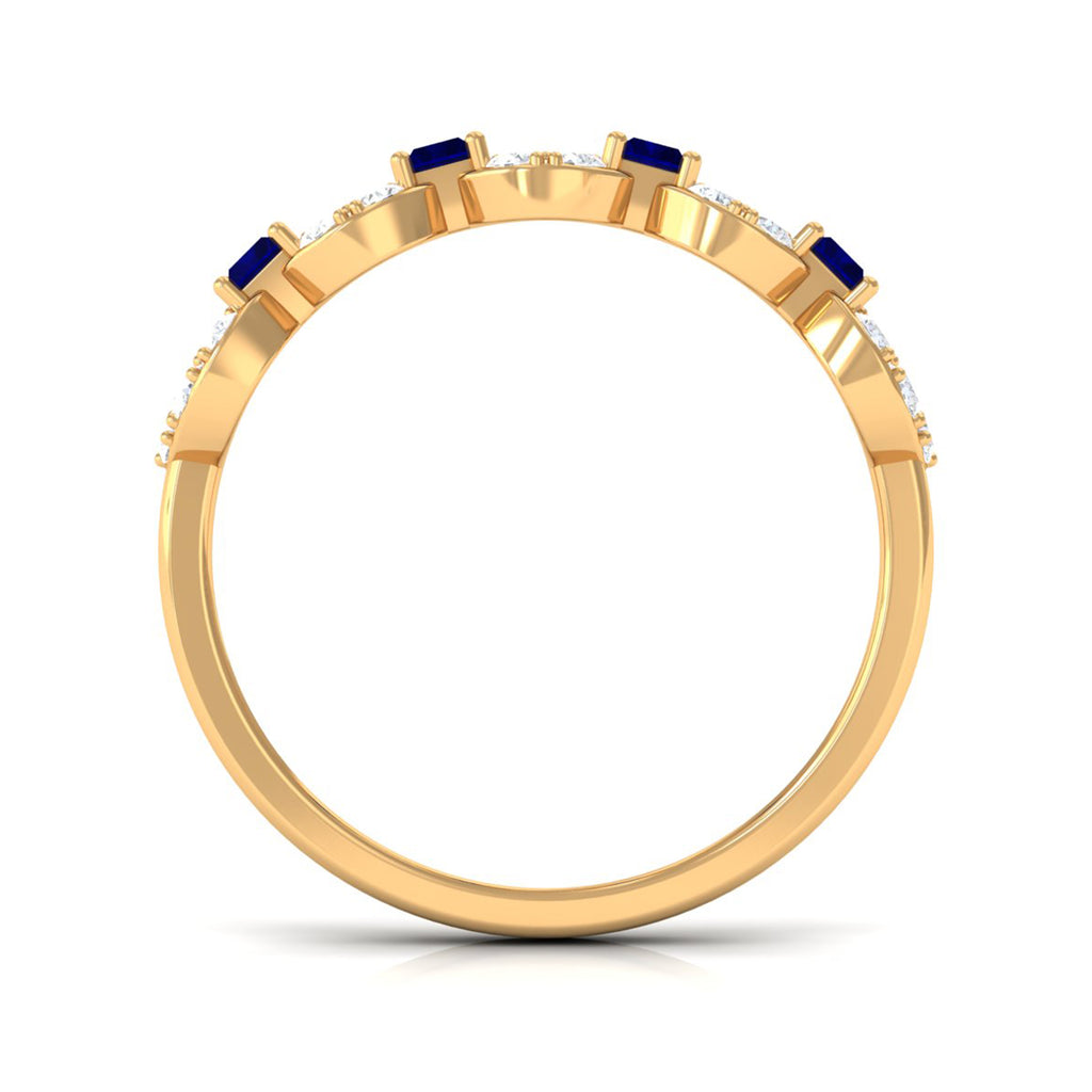 Blue Sapphire and Diamond Art Deco Half Eternity Ring Blue Sapphire - ( AAA ) - Quality - Rosec Jewels