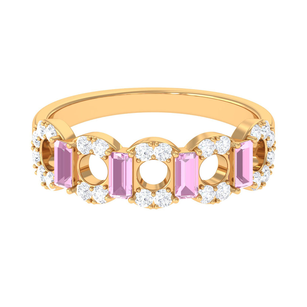 Real Pink Tourmaline Art Deco Half Eternity Ring with Diamond Pink Tourmaline - ( AAA ) - Quality - Rosec Jewels