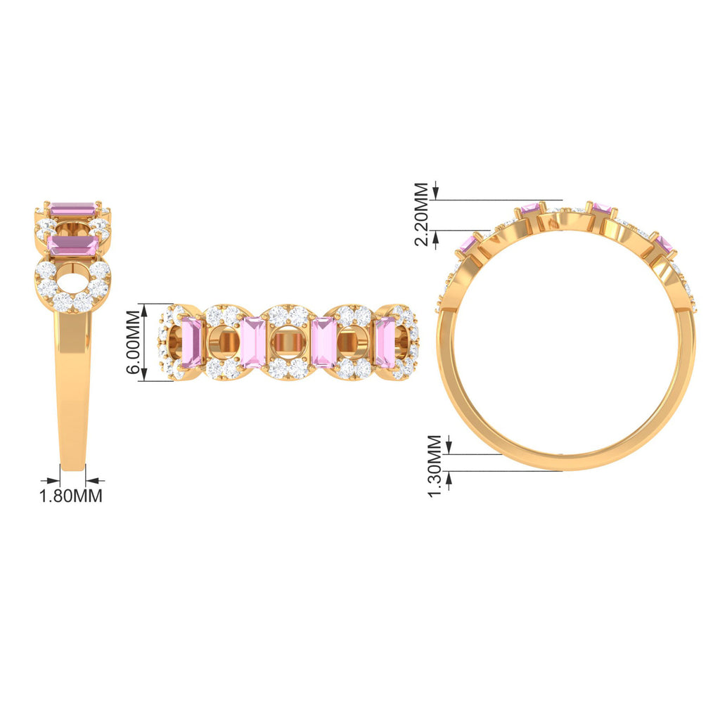 Real Pink Tourmaline Art Deco Half Eternity Ring with Diamond Pink Tourmaline - ( AAA ) - Quality - Rosec Jewels