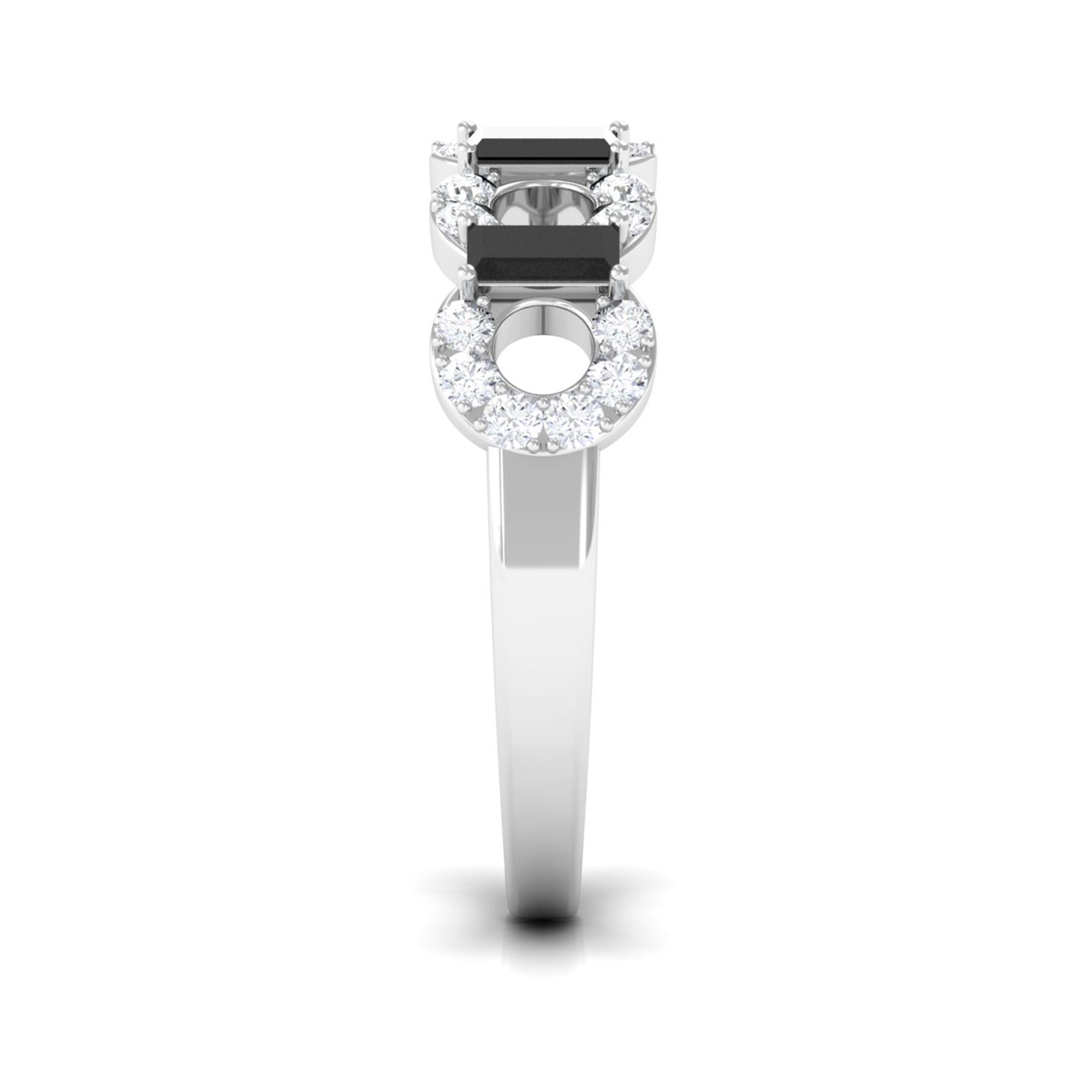 Art Deco Half Eternity Ring with Black Onyx and Diamond Black Onyx - ( AAA ) - Quality - Rosec Jewels