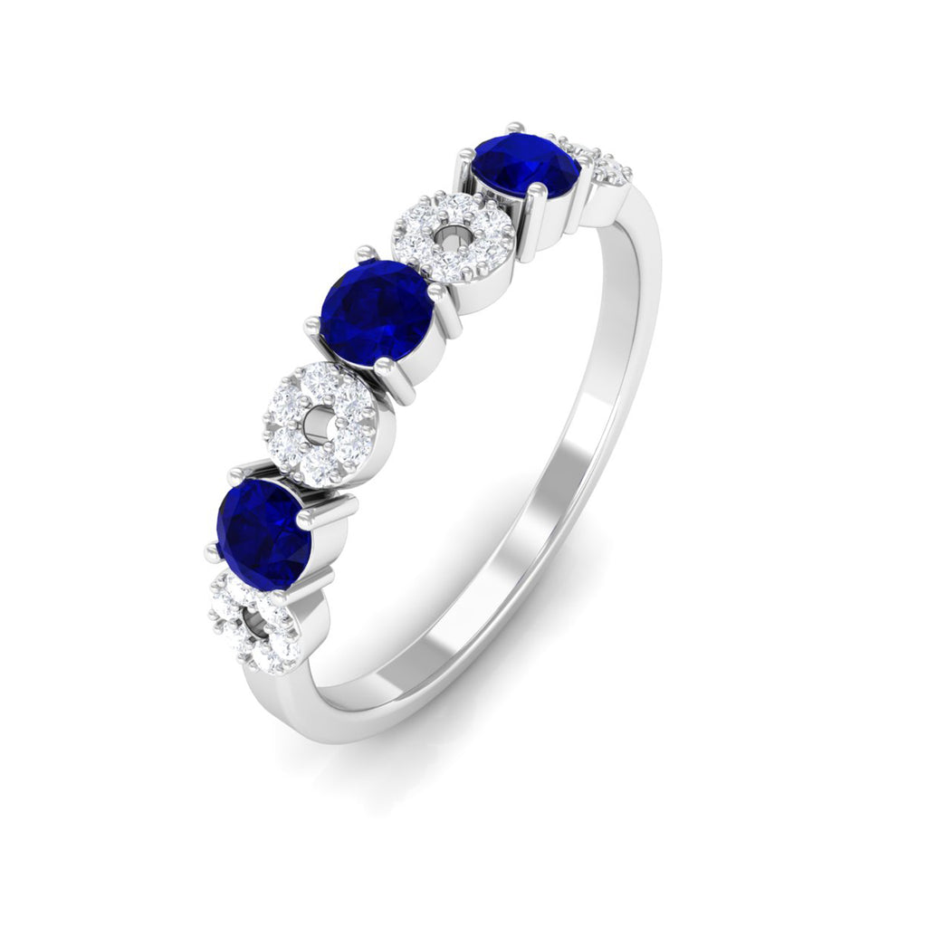Blue Sapphire and Diamond Semi Eternity Ring Blue Sapphire - ( AAA ) - Quality - Rosec Jewels