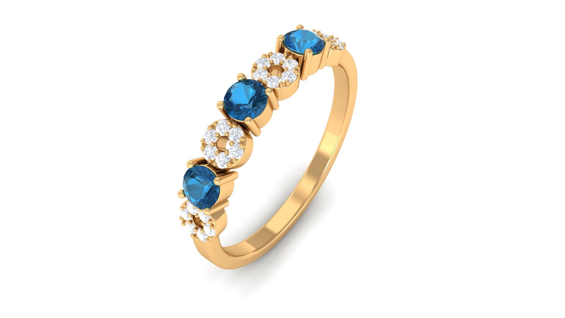 London Blue Topaz and Diamond Semi Eternity Ring London Blue Topaz - ( AAA ) - Quality - Rosec Jewels