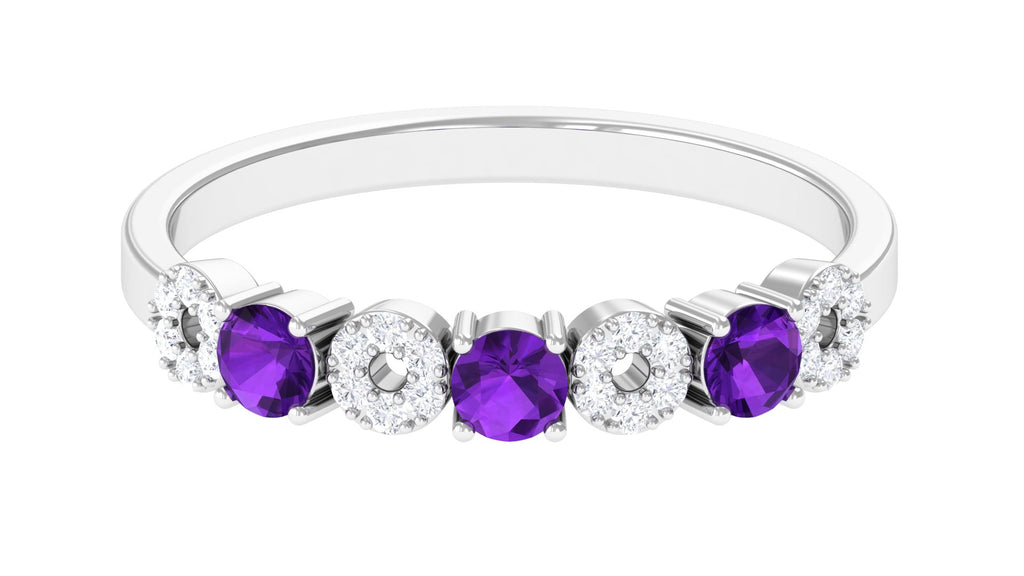 Natural Amethyst and Diamond Semi Eternity Ring Amethyst - ( AAA ) - Quality - Rosec Jewels