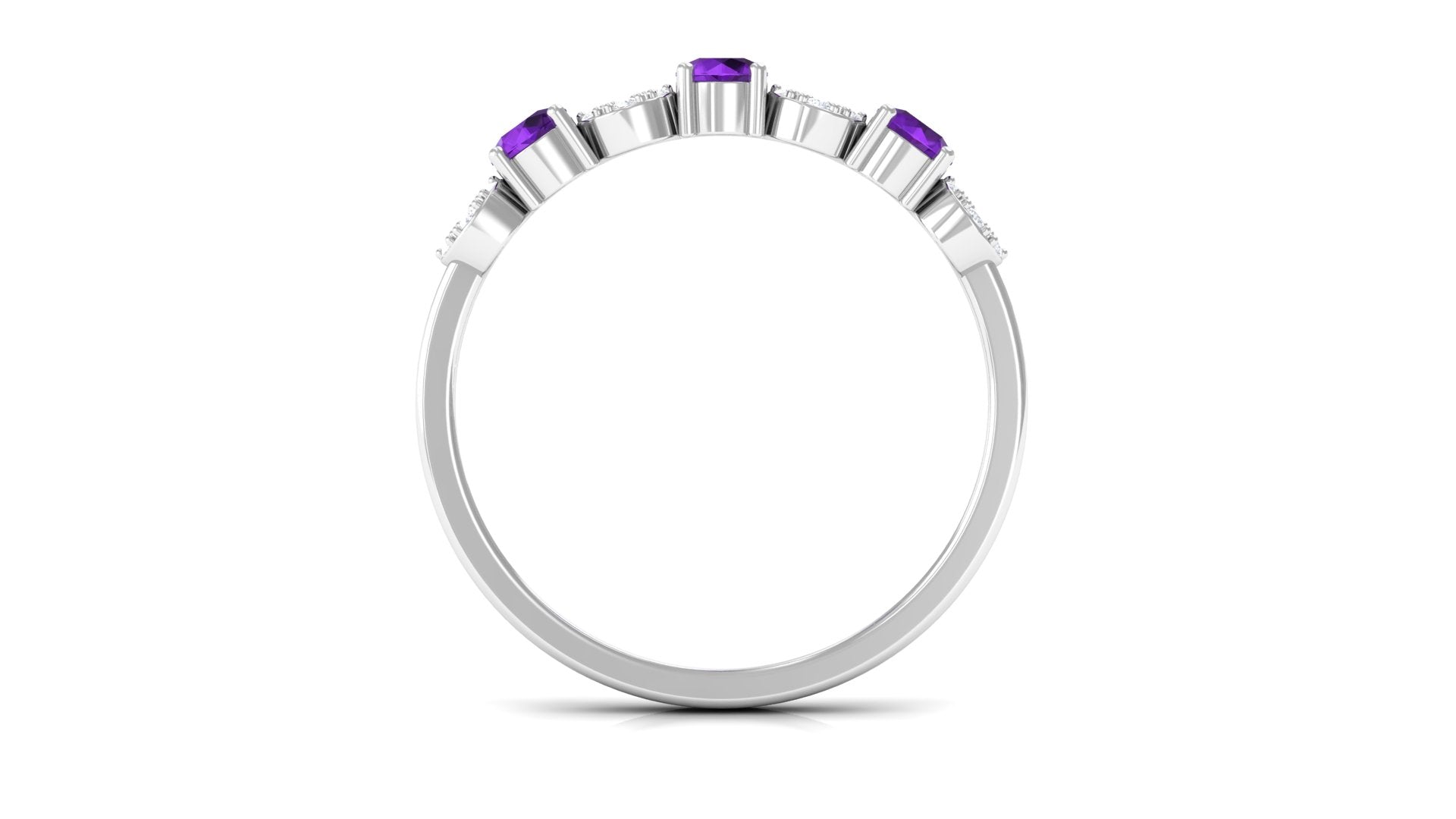 Natural Amethyst and Diamond Semi Eternity Ring Amethyst - ( AAA ) - Quality - Rosec Jewels