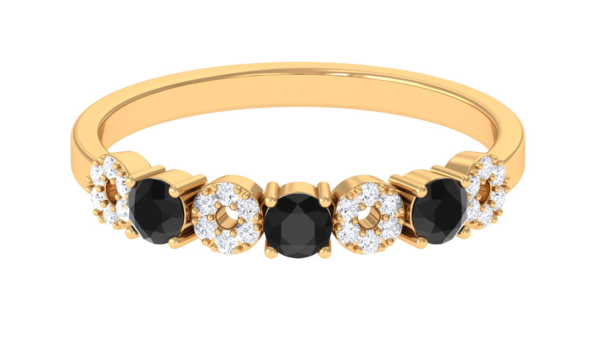 1/2 CT Black Onyx and Diamond Semi Eternity Ring Black Onyx - ( AAA ) - Quality - Rosec Jewels