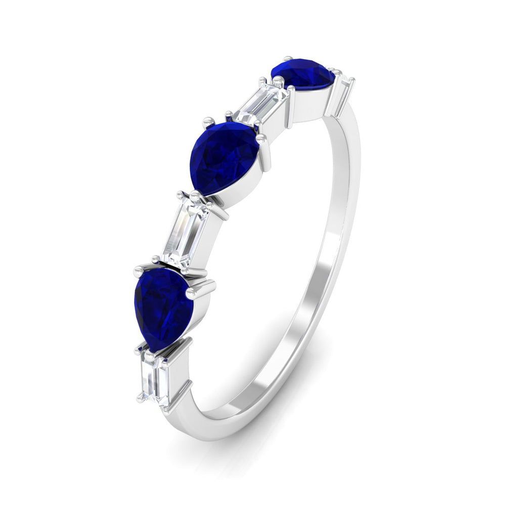 Blue Sapphire and Diamond East West Half Eternity Ring Blue Sapphire - ( AAA ) - Quality - Rosec Jewels