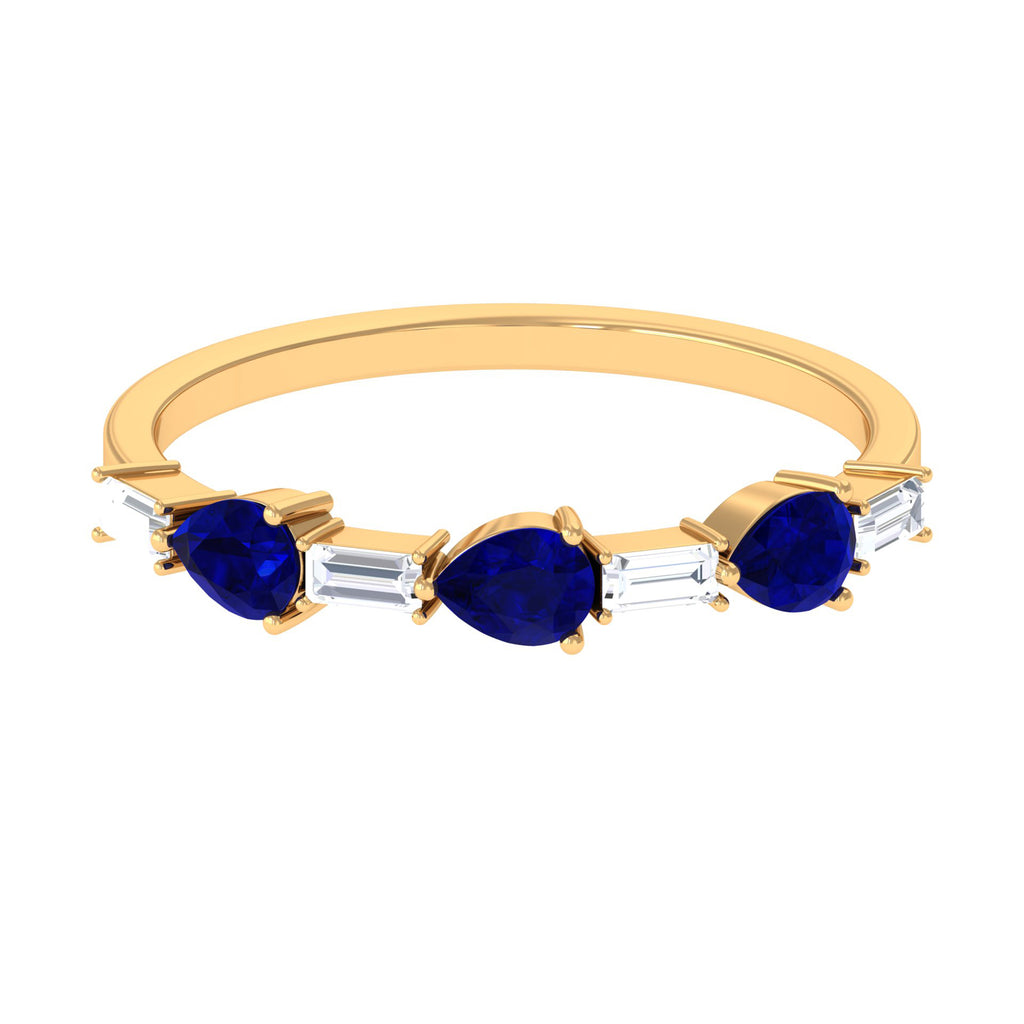 Blue Sapphire and Diamond East West Half Eternity Ring Blue Sapphire - ( AAA ) - Quality - Rosec Jewels
